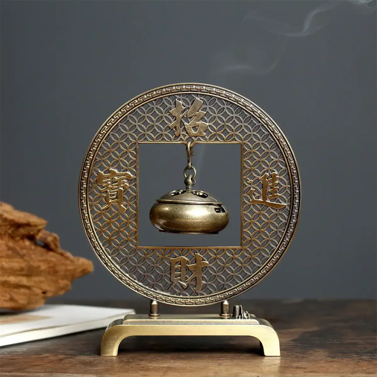 Copper Alloy Reverse Flow Incense Burner Holder, Hanging Auspicious Fortune, Incense Burners, Aromatherapy, Home, Office Decorat