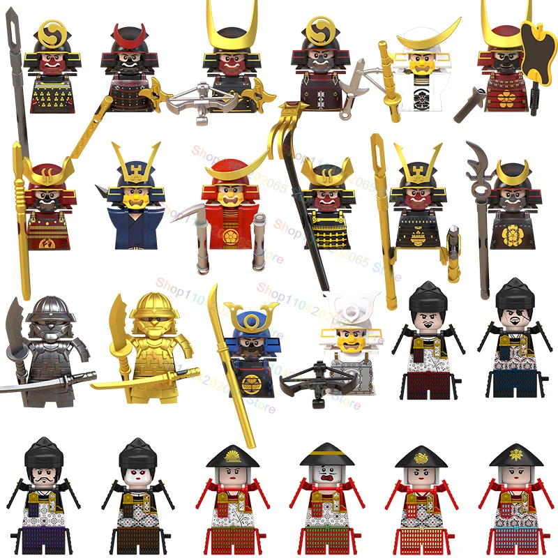 MOC Samurai Building Blocks Soldiers Mini Action Figures Helmet Armor Archery weapons Puzzle Toys For Kids N326-333 WM6090 6096