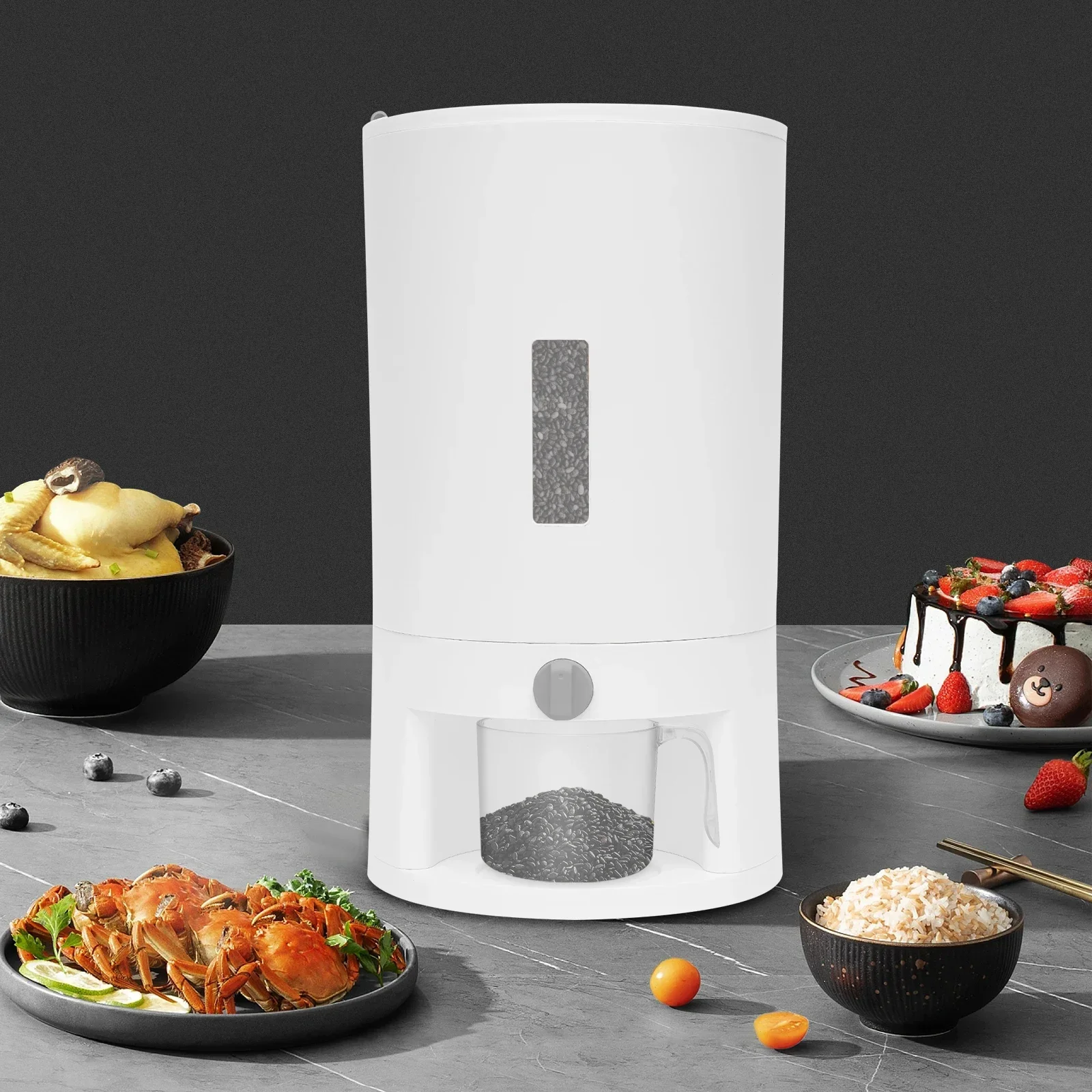 Dispensador de Arroz de 20 L, Juego de Recipientes de Almacenamiento para la Cocina, Hermético con Tapa y Taza Medidora, para Guardar Arroz, Cereales, Frutos Secos