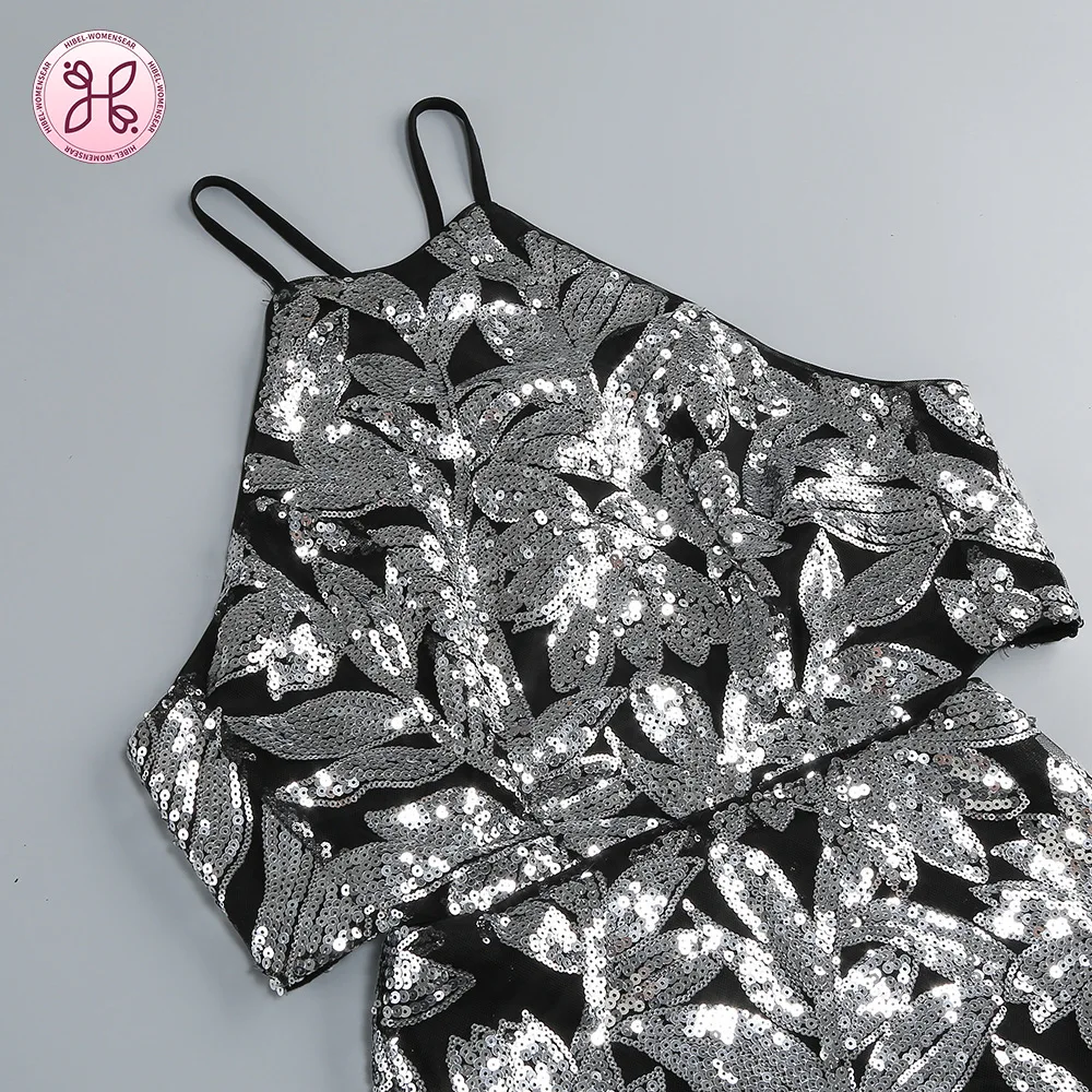 2025 Silver Embroidered Halter Gown | Waist-Cutout Sequin Dress | Elegant Banquet Maxi Dress Wholesale