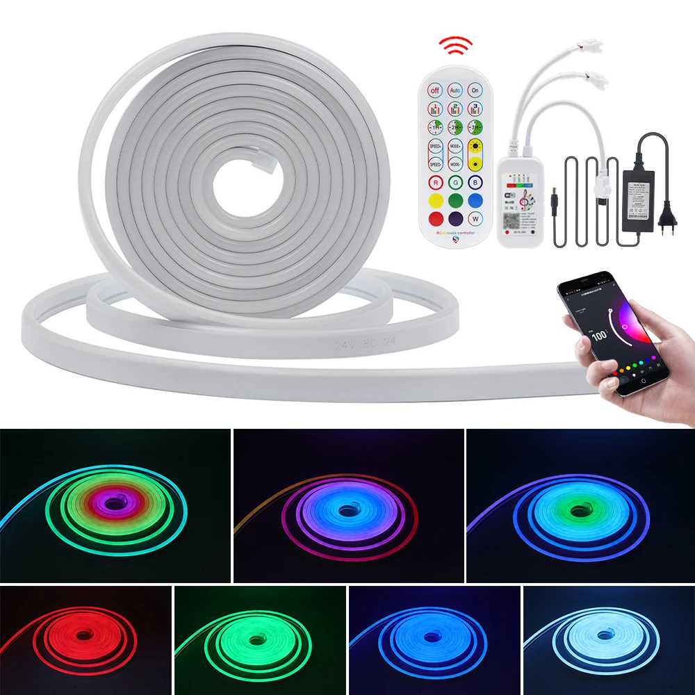 12V 24V LED Neon Strip WS2811 RGB Neon Rope Light IP67 Ribbon Tape Flexible LED Neon Sign 3535 0.5-10m Remote Bluetooth WiFi