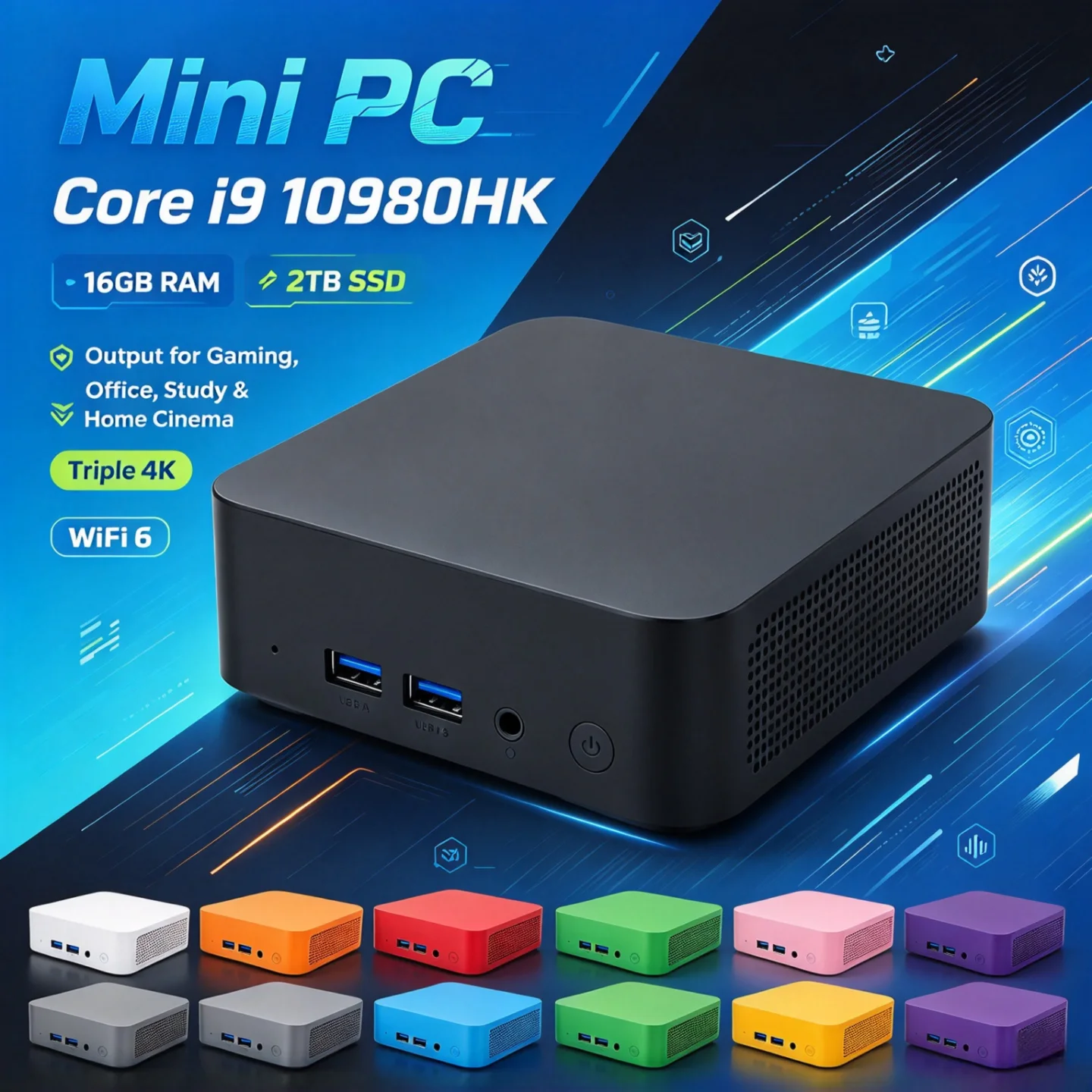 Intel Core i9-10980HK Triple 4K 8 Core 16 Thread Power for Gaming & Work Mini PC Zero Compromise 16GB RAM 1TB 2TB SSD