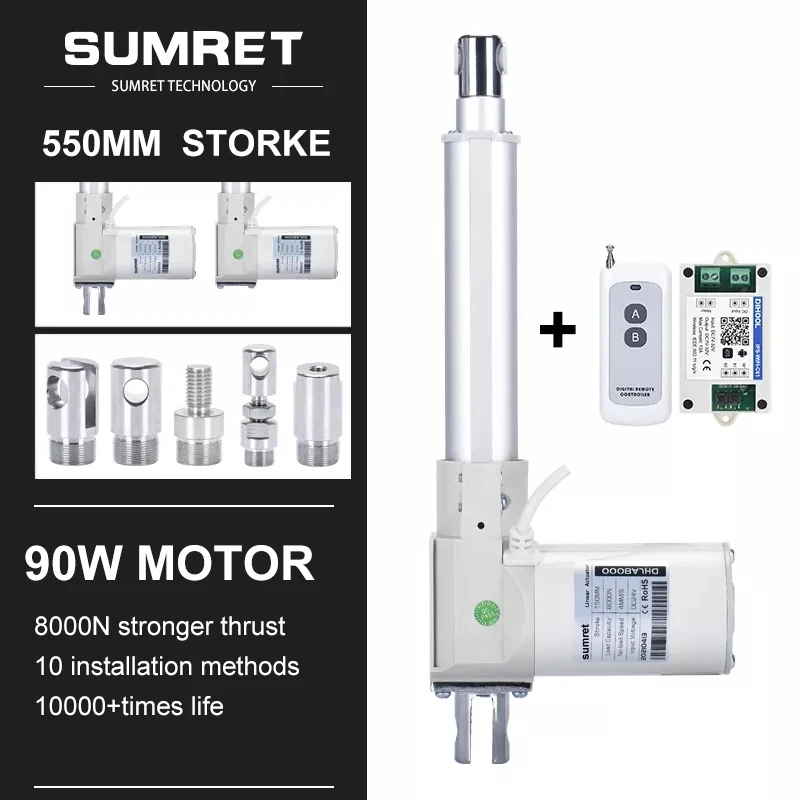 

550mm Stroke Linear Actuator 433MHz AC220V AC110V 2CH RF Remote Control Switch DC12V DC24V 8000N 3.3MM/S 3000N 9MM/S 800N 25MM/S