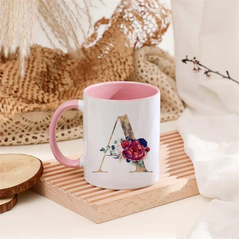 26 A To Z Initials Glod Letter Print Enamel Mug Coffee Cup D