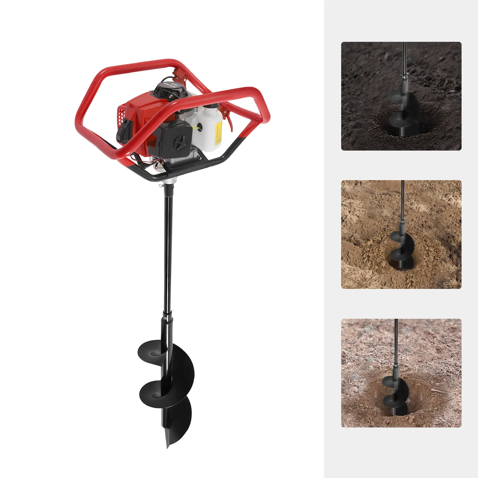 2-Stroke Terra Pneumática Auger, String Hole Digger com Bit, Broca Terra, Power Head, 1 ou 2 Man, 63cc