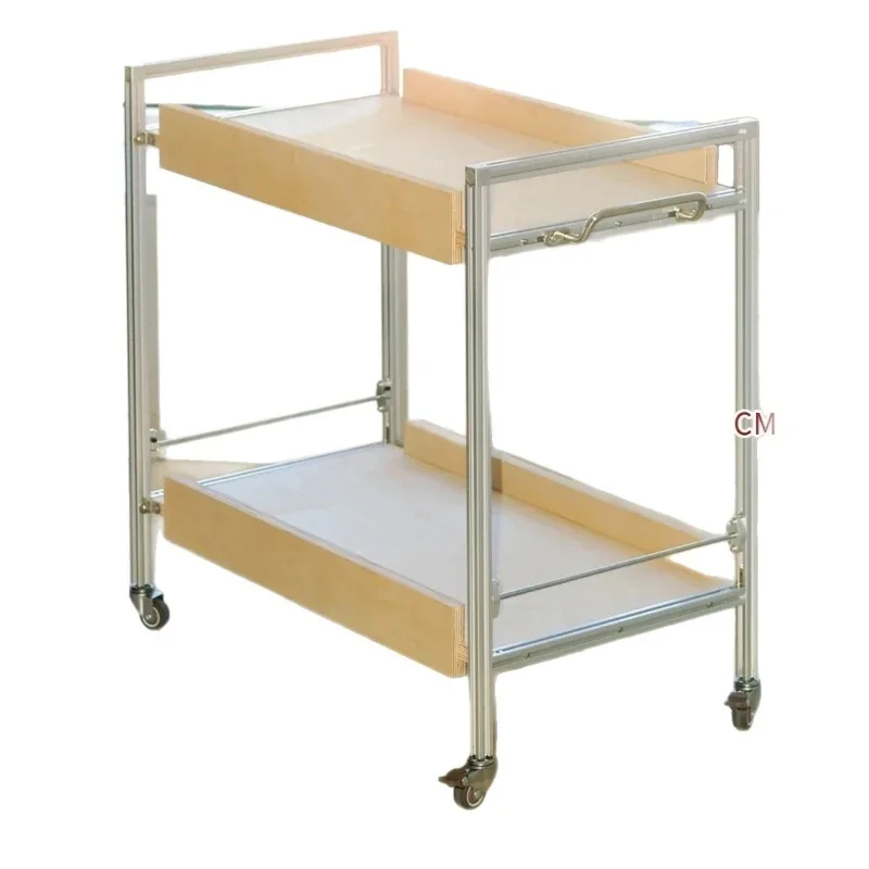 

French minimalist wind trolley movable double shelf display stand living room and bedside bedroom