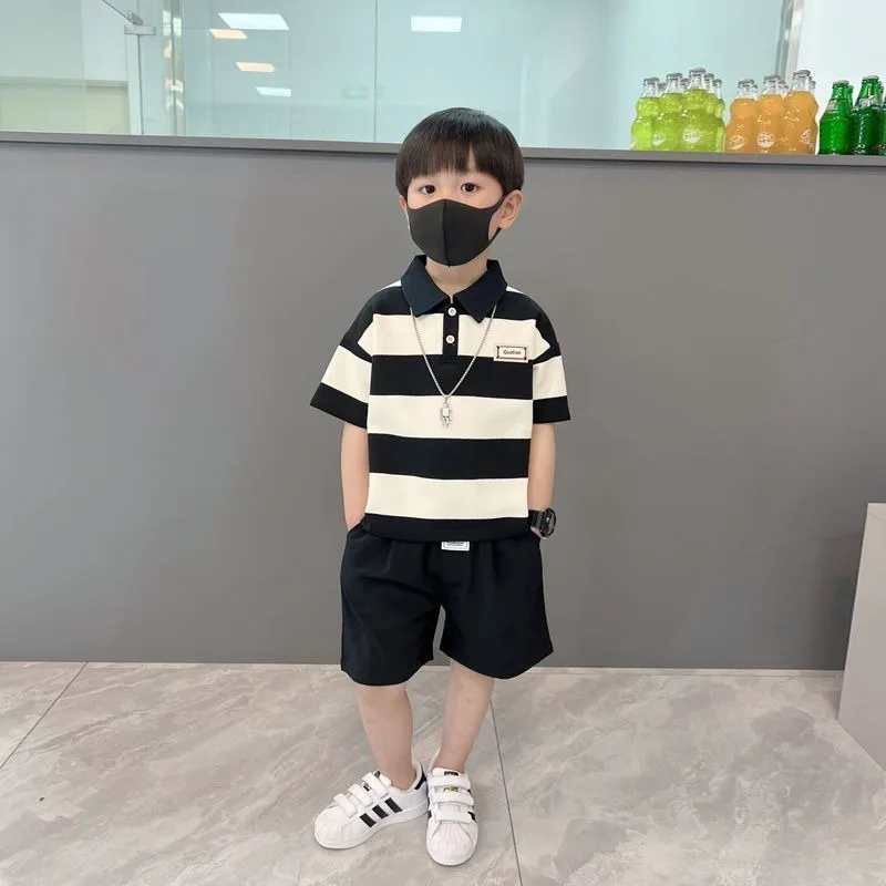 

Striped Polo Shirt in Pure Cotton Suit for Kids Boys Junior Boys' Summer Clothing Children's Outdoor Clothes Boutique Korean Boy