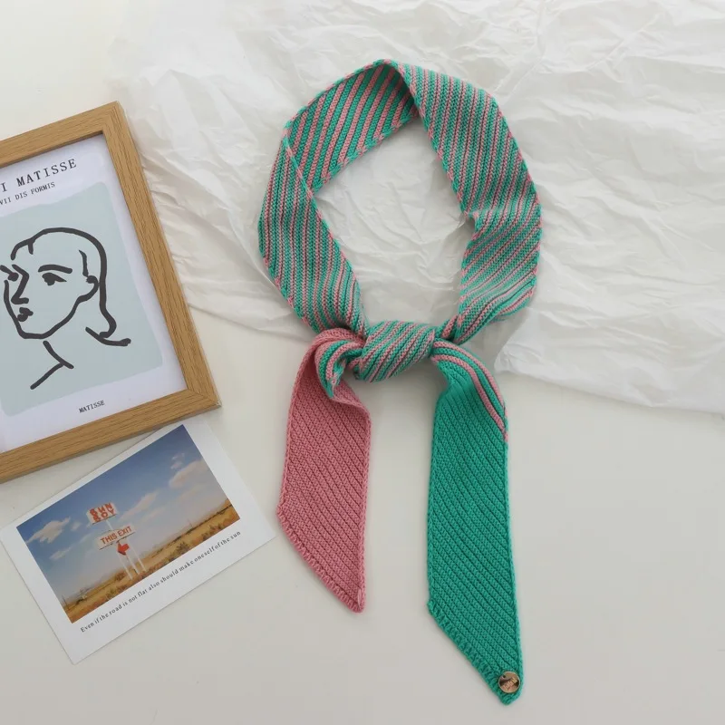 New Fashion Niche Design Mixed Color Stripe Thin Narrow Long Scarf Female 2026 New Korean Fashion All-Match Decorative Scarf