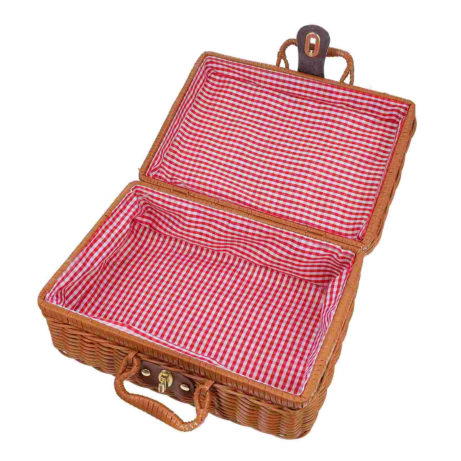 

Picnic Basket Rattan Suitcase Travel Polyester Cutlery Organizer Simulated Handwoven