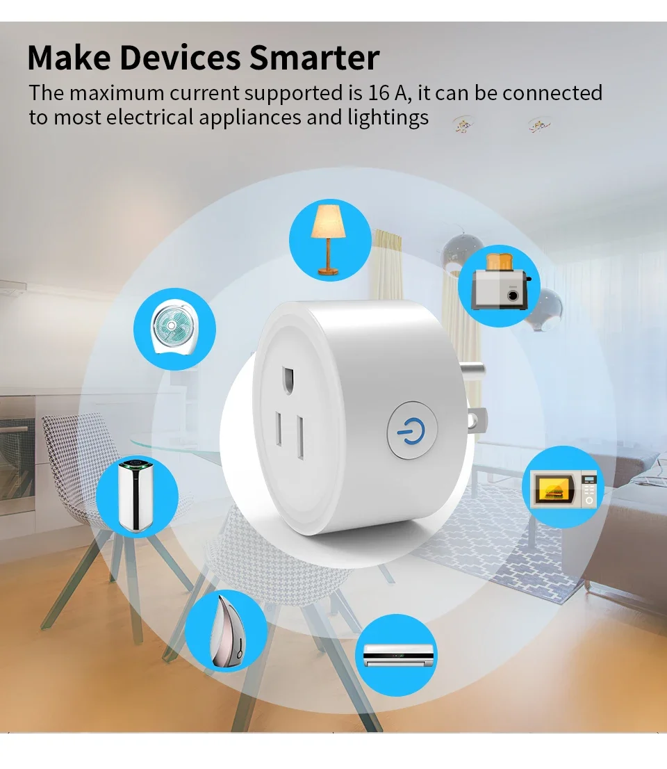 Tuya WIFI Smart Socket US Plug 16A/20A With Power Monitoring Timing Function Smart Life App Outlets Works With Alexa Google Home