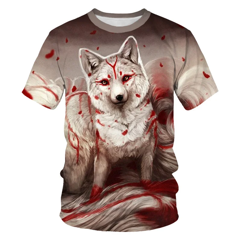 New Tide Summer Fashion Fox Picture T-shirts Casual Print Tees Hip Hop Personality Round Neck Short Sleev Tops