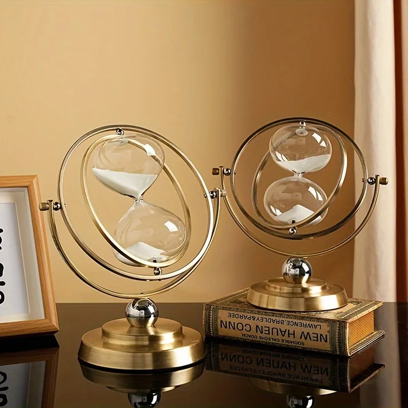 Vintage Hourglass 30 Minute Sand Clock Timer:720° Rotating Antique Design, Large Metal 30 Minute Glass Sandglass for Office Desk