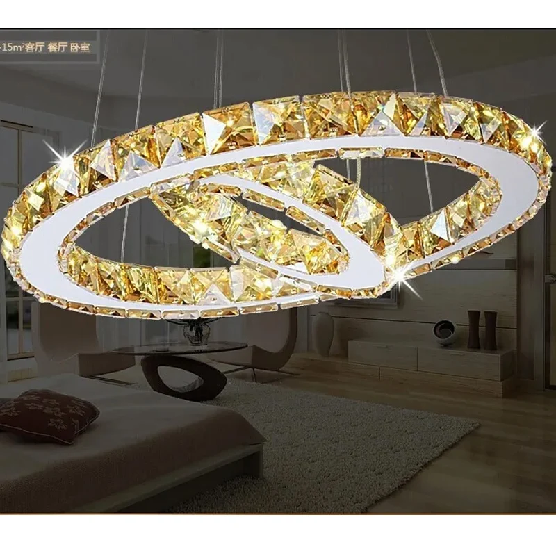 2 rings LED Chandeliers Creative round restaurant modern crystal lamp living room dining room lighting garden golden lamps