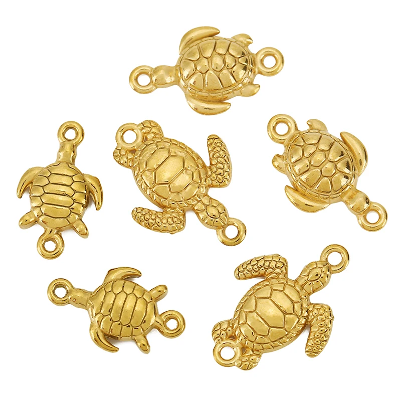

5pcs Stainless Steel Gold Plated Turtle Double Hole Charms for Bracelet Necklace Making Pendant Jewelry Connector Wholesale
