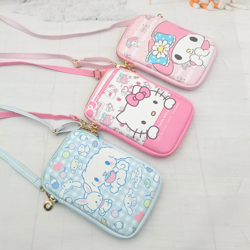 

Sanrio Kuromi Cinnamoroll Melody Mobile Shoulder Bag Pouch Case Belt Handbag Purse Coin Wallet Retro Key Holder Small Money Bag