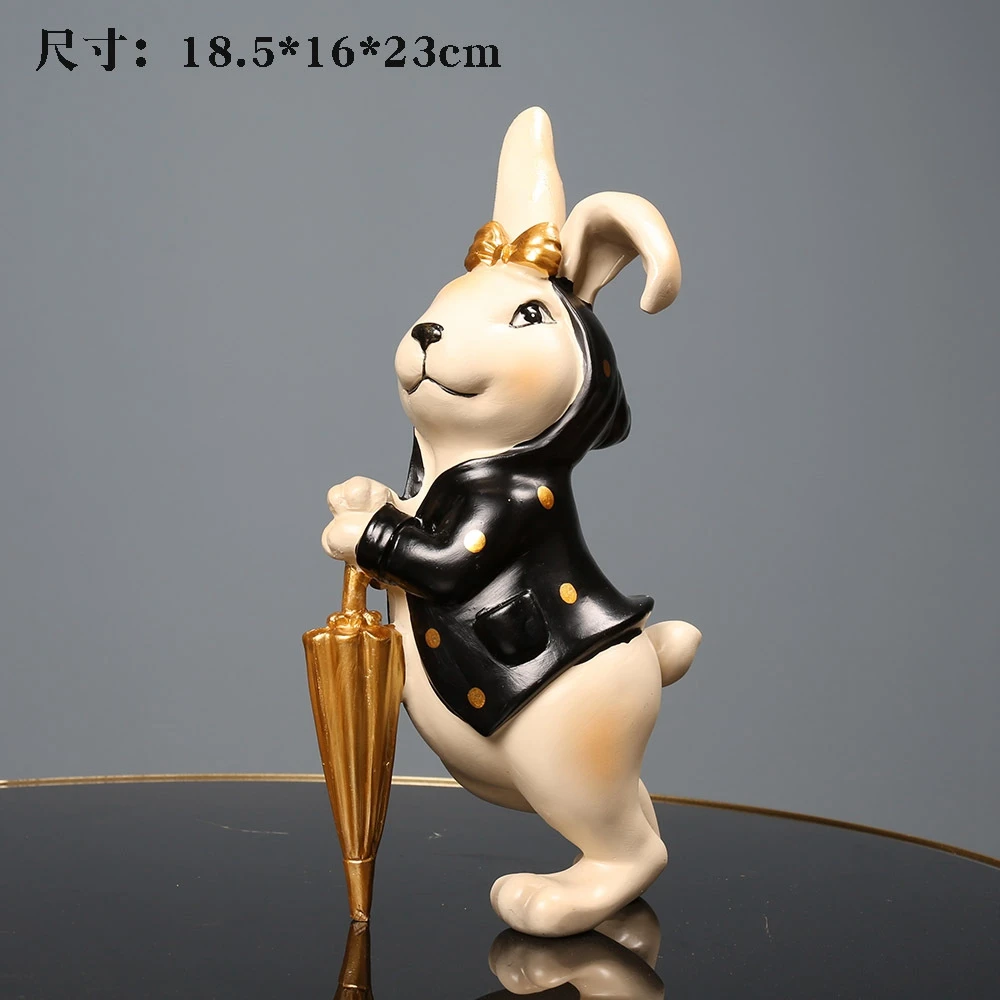 Cute Umbrella Holding Rabbit Panda Ornament Nordic Modern Luxury Creative Home Decor Decoration Retro Creative Model Ornaments