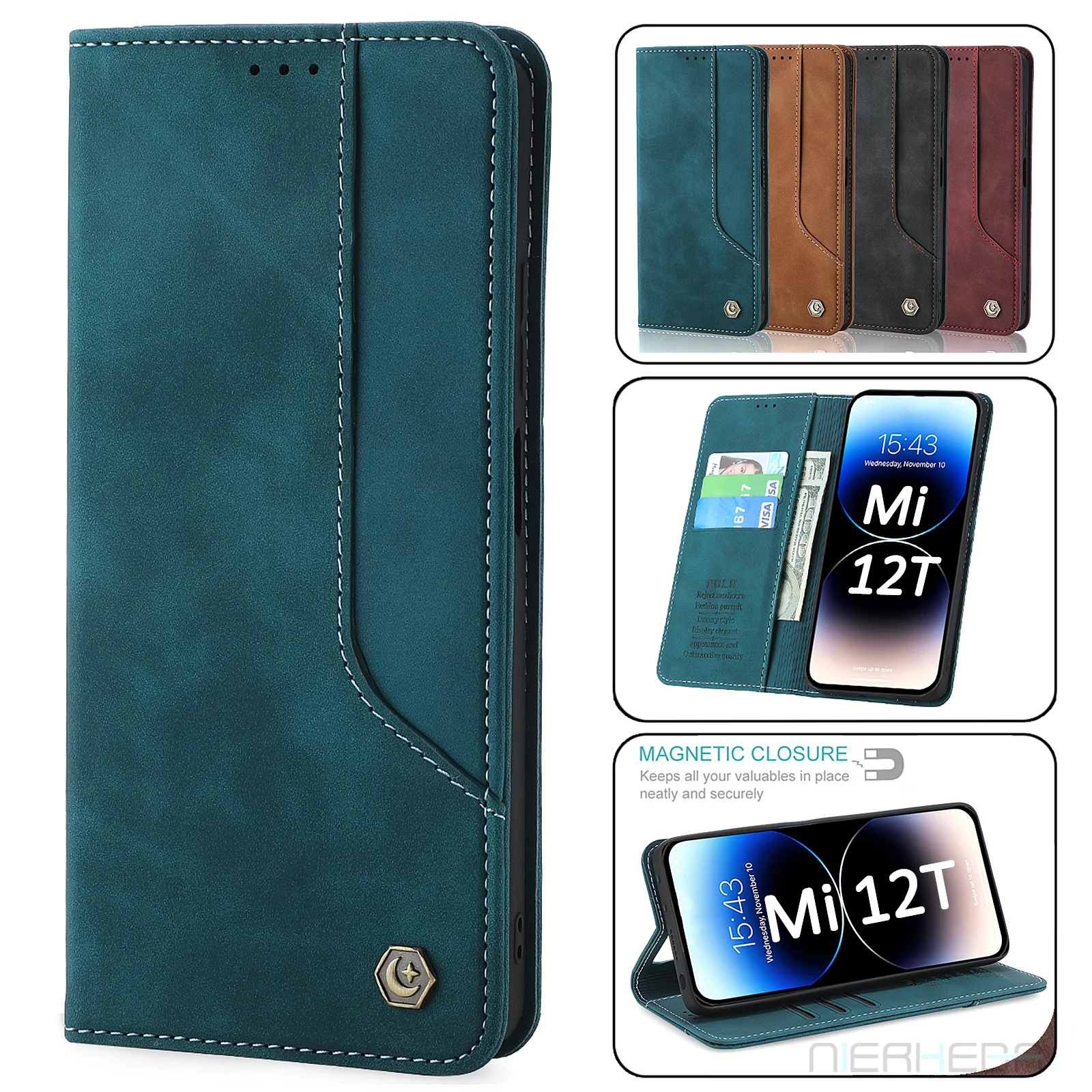 Business Magnetic Flip Phone Cover For Xiaomi 13T 12T Pro Lite 11T Mi Poco C65 F5 X5 M6 Pro 4G 5G Book Cards Wallet Case