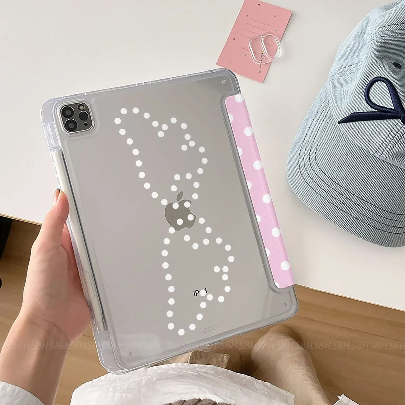 Ins Wing Polka Dot Pink Tablet Case For iPad Pro 11 12.9 13 M2 M4 M3 M5 Shell 8.3 9.7 10.2 5/6/7/8/9/10/11th Air2 3 4 5 6 7Cover