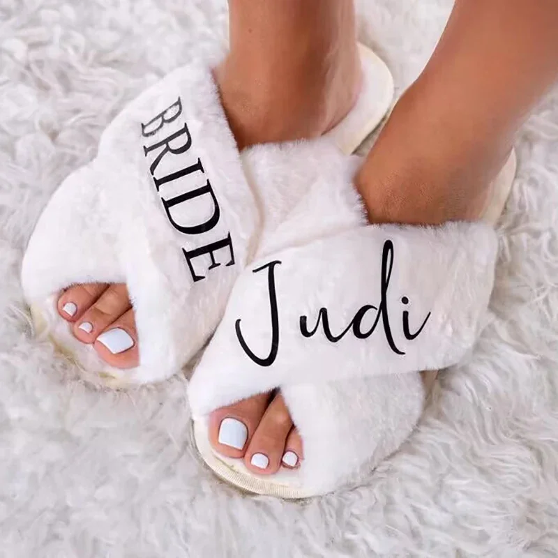 

Personalized Custom Bride name Slippers Bridal Shower Wedding Engagement Honeymoon trip Bachelorette hen Party decoration Gift