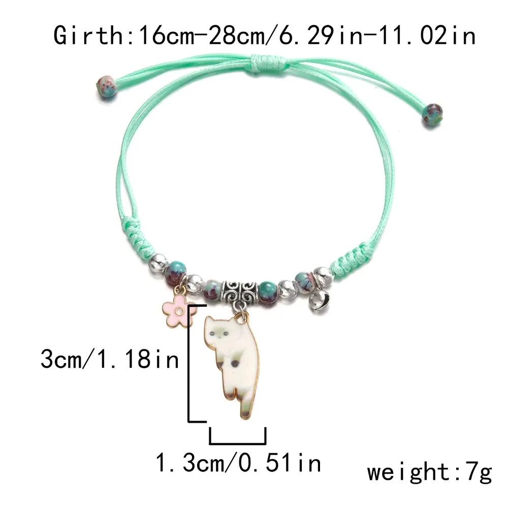 Retro Colorful String Cat Bracelet Hand Rope Glass Handmade Bead Bracelet Jewelry Accessories Woven Cartoon Hand Ring Decoration