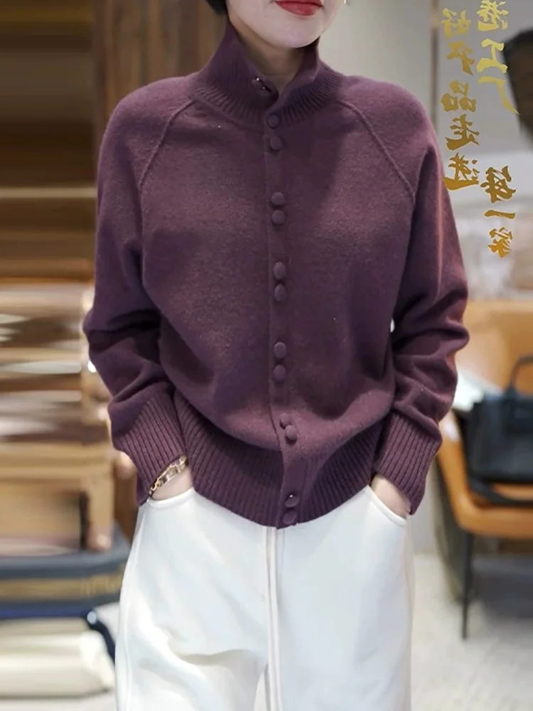 

Ele Soft Camere Knitwear Long Sve Women's Sweater Single Button Design Faionable Versatile Comfortable Commute Sle