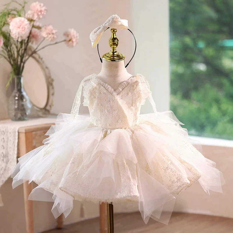 New French style toddler beauty pageant dress, elegant girl piano performance prom evening dress, suitable girl ceremony dress