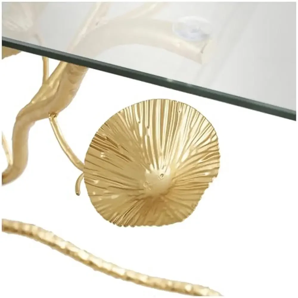 Floral Branch Metal Console Table Glass Top Gold 43