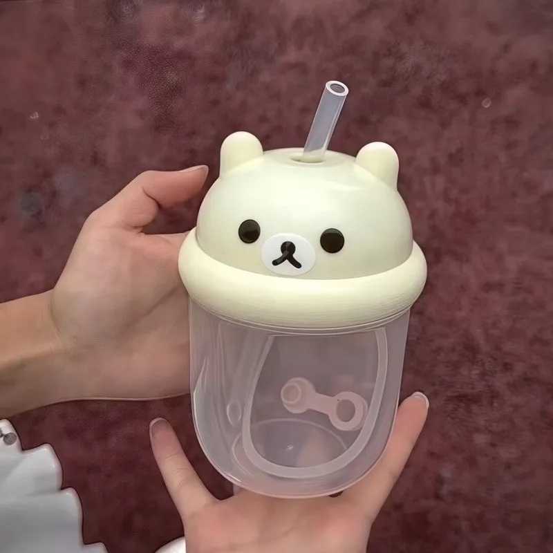 Rilakkuma Straw Cup 450ML Portable Water Cup DIY Sticker Student Summer Large Capacity Anti-Fall PPSU Milk Coffee Cup Cute Gift view 6