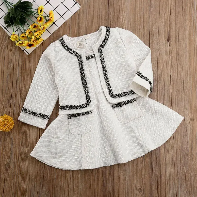 2024 Baby Spring Autumn Clothing  Infant Kid Baby Girl Hemp Pageant Coat + Tutu Dress Party Outfit Fashion Elagent Clothes Sets