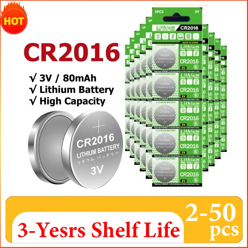 2-50PCS CR2016 Button Button CR 2016 DL2016 ECR2016 BR2016 3V Lithium Battery for Car Key Watch Remote Computer Motherboard