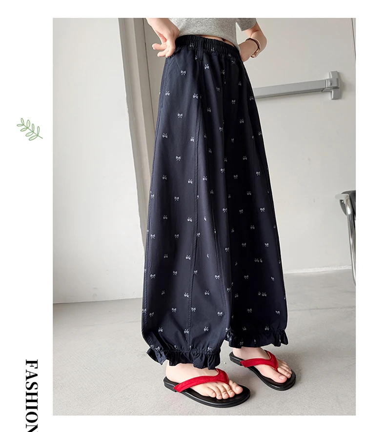 Elegante Kinder-Freizeithose mit Rüschen und Schleife für Mädchen im Alter von 5, 6, 8, 10, 12, 14 Jahren, Marineblau – Detail 3
