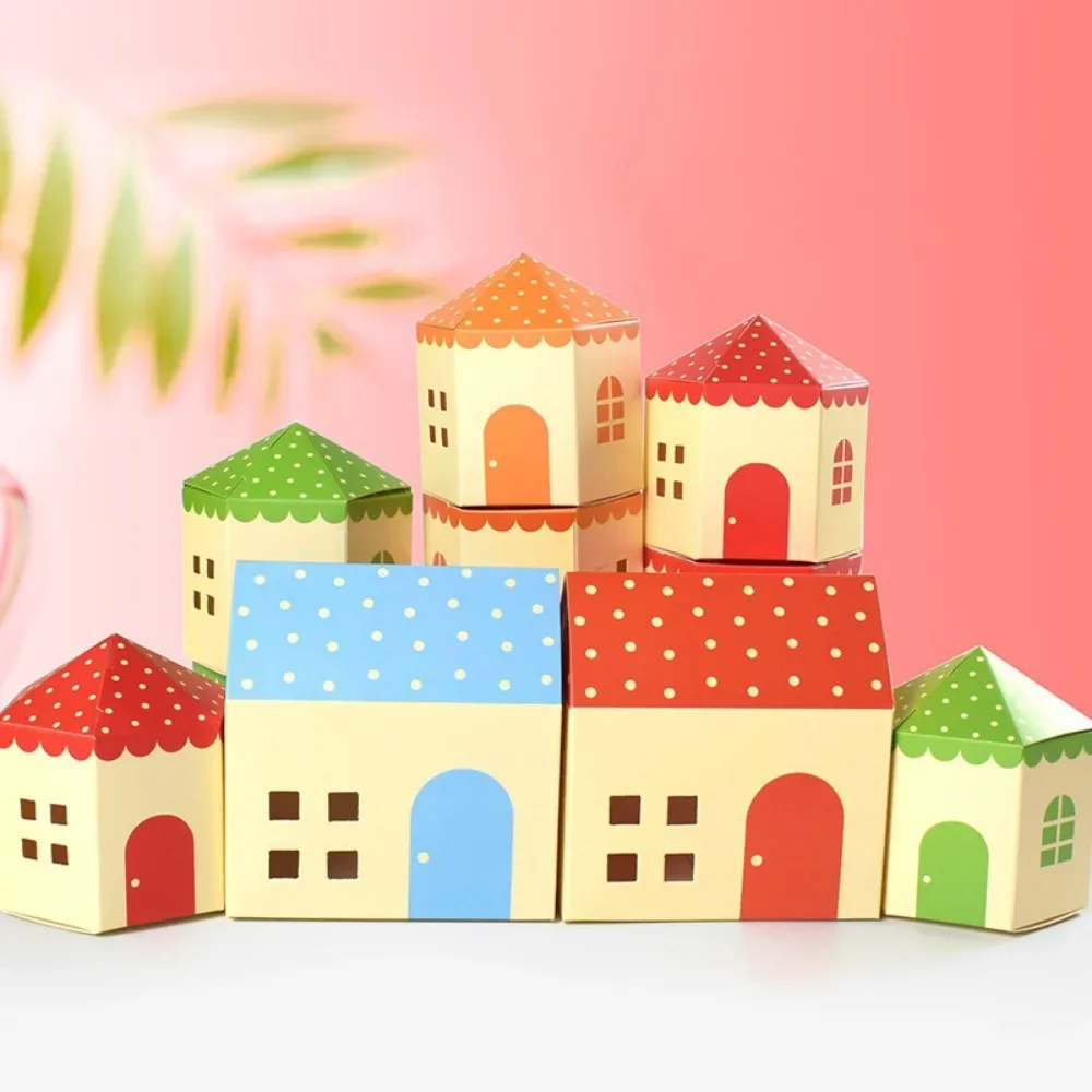10pcs Color Castle Candy Box Simple Cartoon Candy Biscuit Packaging Paper Box Children\'s Festival Birthday Party Kids Gift Box