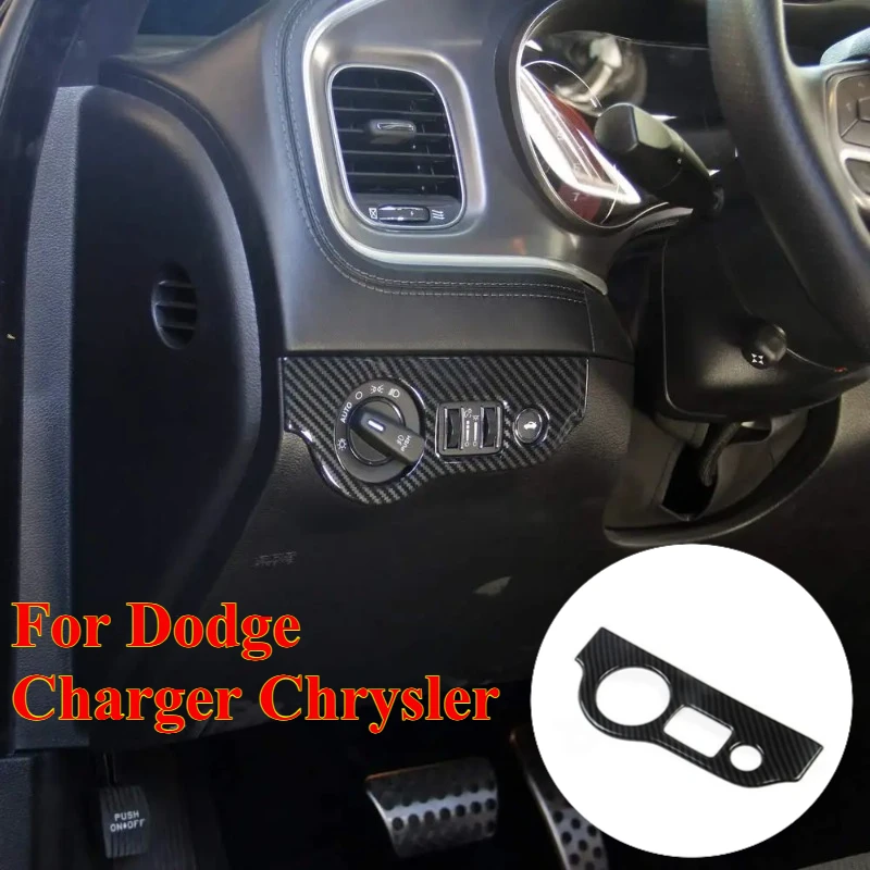 

1PCS Carbon Fiber Headlight Switch Button Panel Sticker Trim for Dodge Charger Chrysler Car Accessories