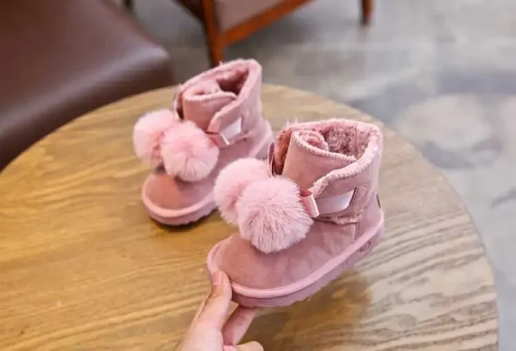 Snow Boots Children Winter 2019 Fur Boot Girl Frosted Leather Shoes Boy Kids Ankey Boots Pink Gray 13