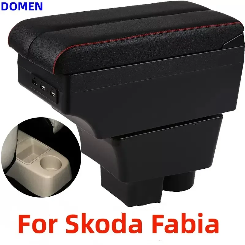 NEW For Skoda Fabia Armrest Box For Skoda Fabia 2 Car Armrest Box Interior Retrofit USB Ashtray Auto Parts 2008-2014