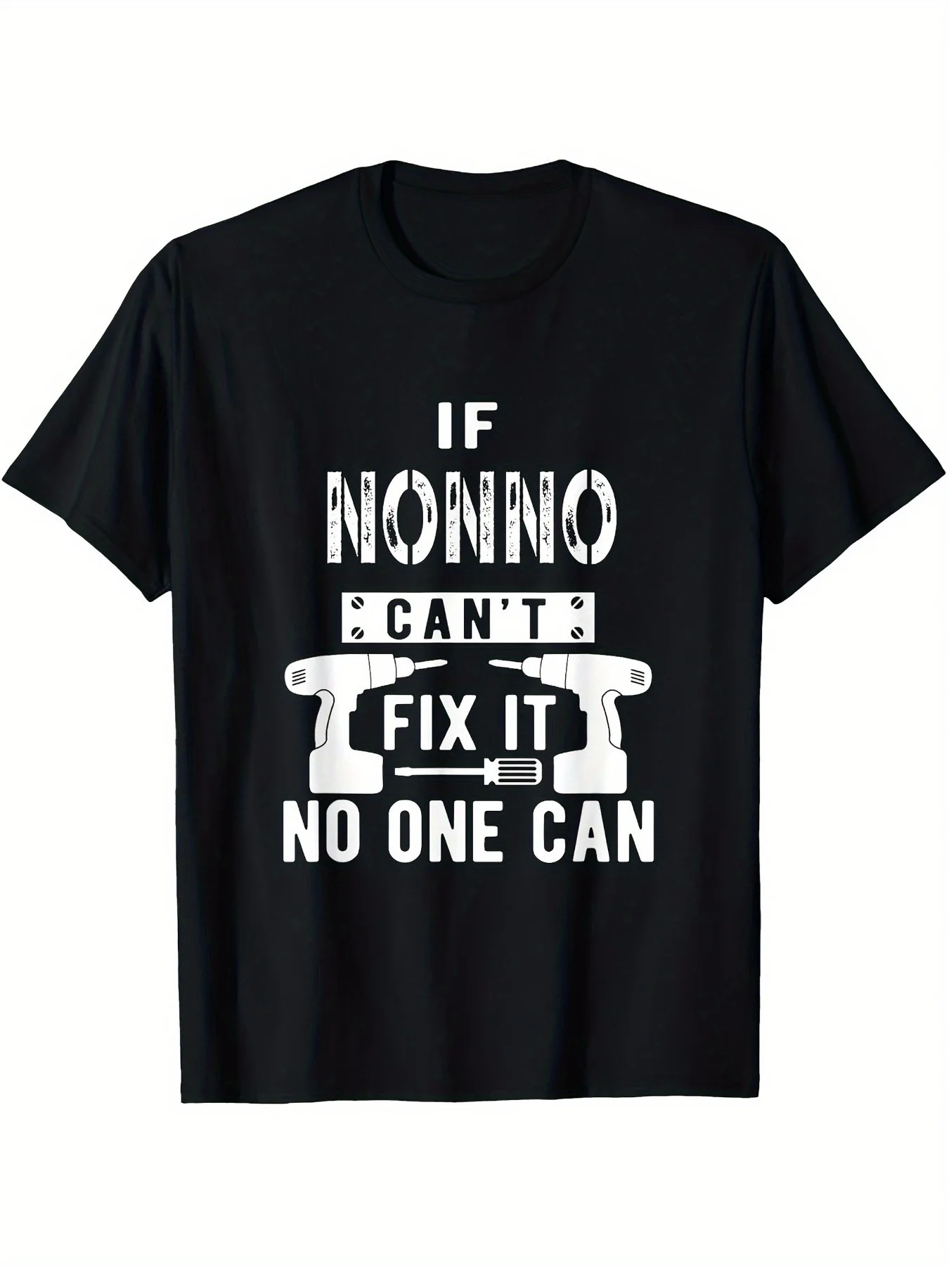 Men'S T-Shirt - If Nonno Can'T Fix It, No One Can Italian Grandpa Graphic Tee, Casual Black Short Sleeve, Featuring Tool And Screw Designs, Soft And Comfortable, Perfect for Casual Wear