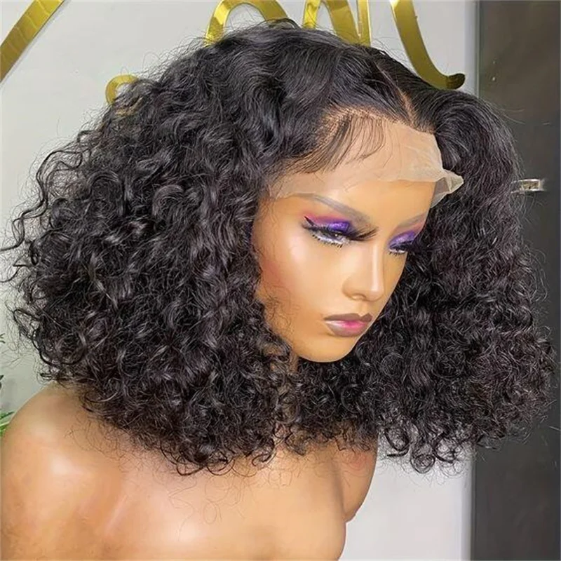 Short Soft Glueless Natural Black 180% 16lnch Kinky Curly Lace Front Wig For Women With Baby Hair  Preplucked Daily Wig