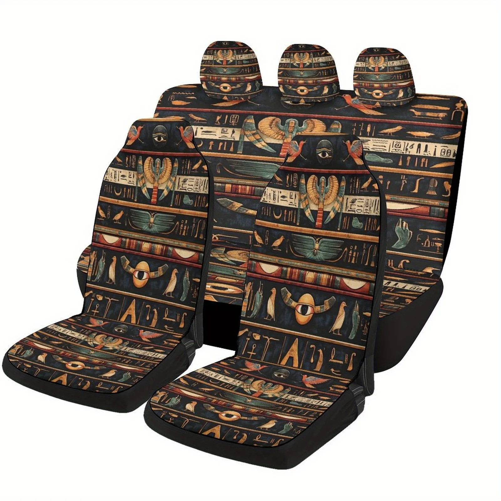 Egyptian Symbols Designed Car Seat Covers Set For Most Cars, Trendy Novelty Decorative Car Seat Protector Covers Full Set, Univ