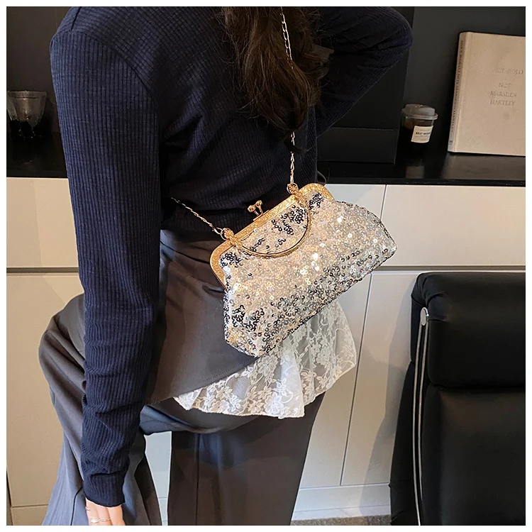 Bolso de mano con lentejuelas brillantes para mujer, estilo celebridad, para noche, con bolsillo para móvil y pintalabios, vi...