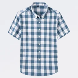 100% Cotton Plaid Shirt Men's Short-sleeved Slim Summer Thin Korean Style half-sleeved shirt No-iron Tees Male Clothing