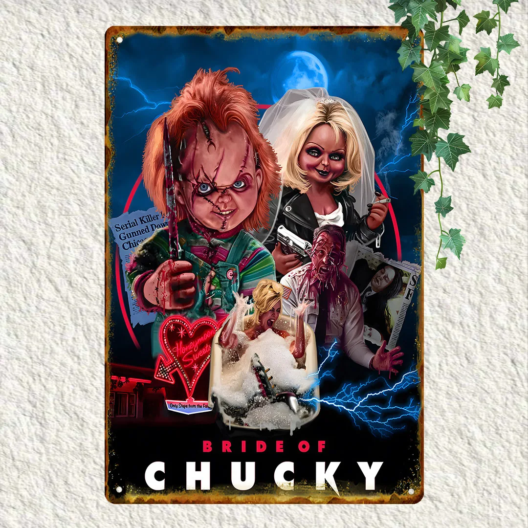 Letrero artístico de pared de hierro de inspiración vintage: impermeable, a prueba de polvo, tema de terror de Chucky, perfecto para decoración del hogar, bares y cafeterías | Regalo único