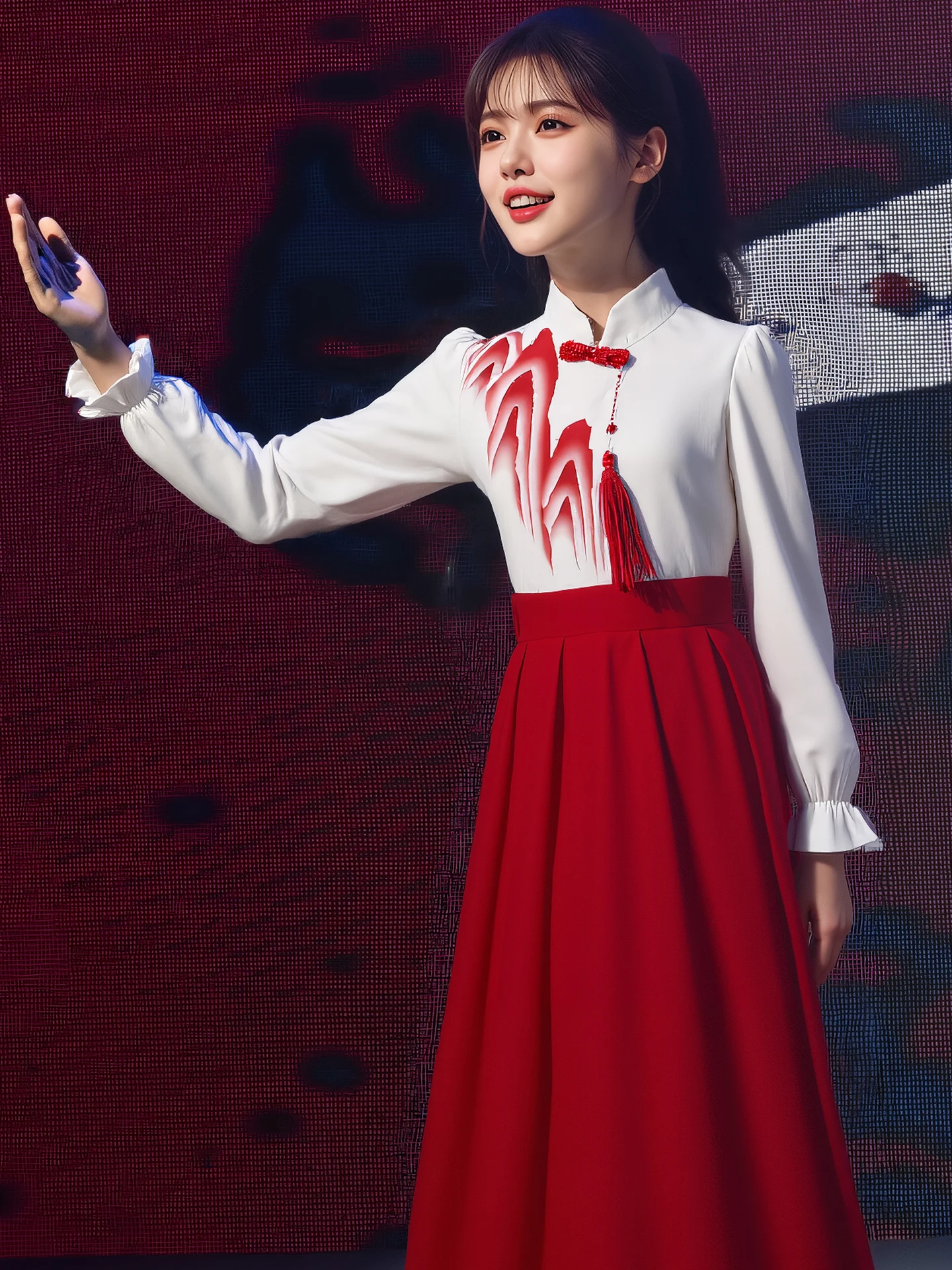 

Red National Sle Performance Clothes Chorus Patriotic Reading Cetition Host Costume Adult High School Student T Suit