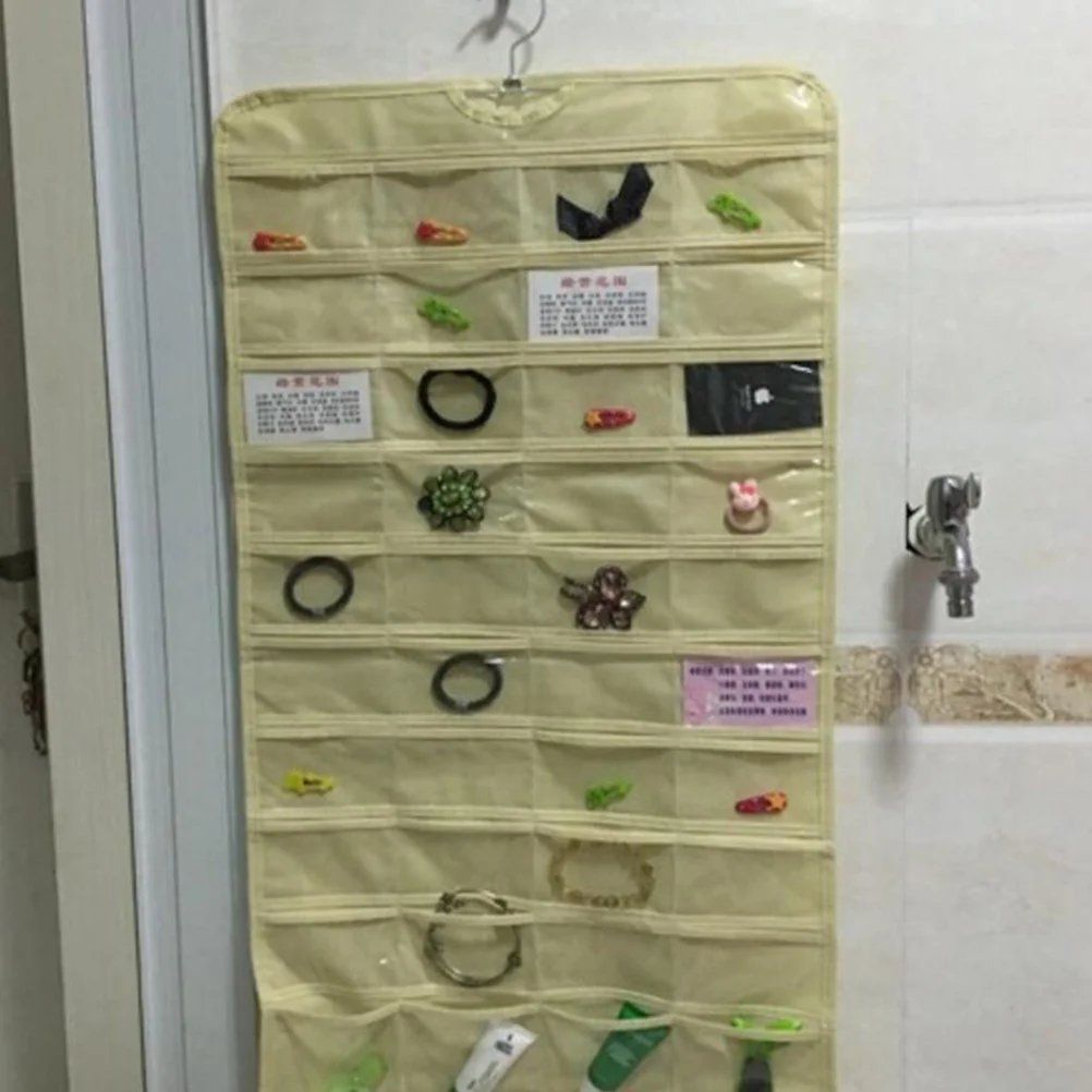 

Beige 80 Pockets Jewelry Holder Non-Woven Hanging Organizer for Closet Door Wall Display Storage Jewelry Organizer