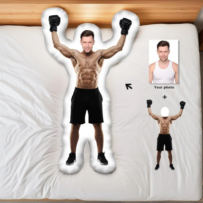 Custom Life Size Muscle Body Pillow Doll, Funny Gifts for Boyfriend Girlfriend, Personalized Face Duvet Cover, Creative Gym Love