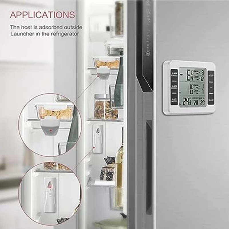 Wireless Refrigerator Thermometer Digital Freezer Thermometer Temperature Monitor With 2 Sensors For Indoor Outdoor White&Black