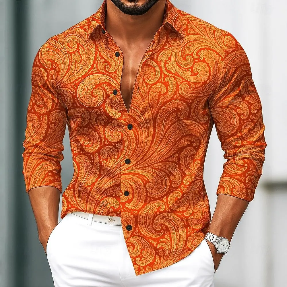 

Men's Paisley Floral Print Ethnic Shirt Vintage 3D Printed Shirt Button Up Shirt Casual Long Sleeve Shirt Street Blouse For Mens