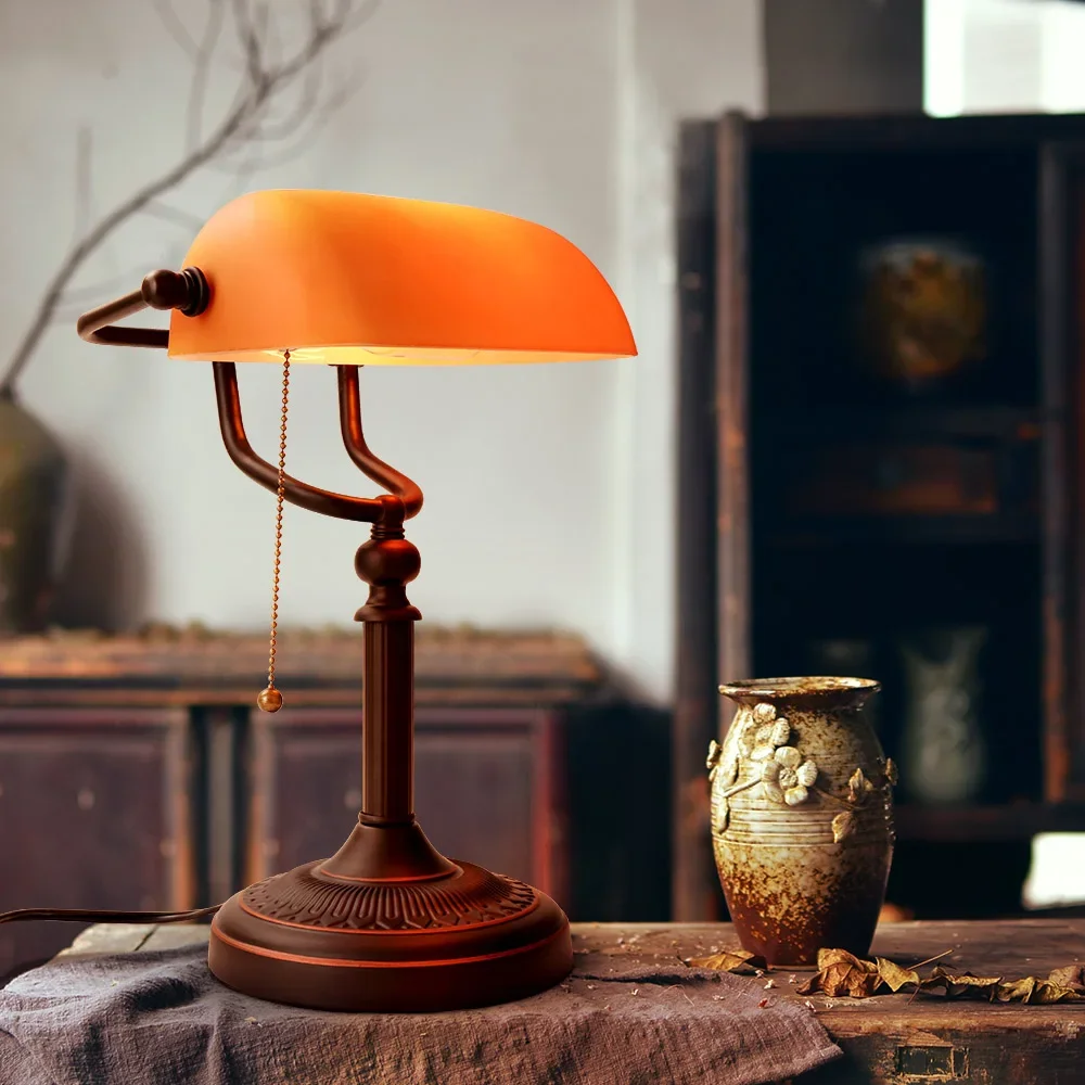 Retro classical E27 110/220V table lamp orange frosted glass shade bank lamp living room bedroom bedside study hotel desk lamp