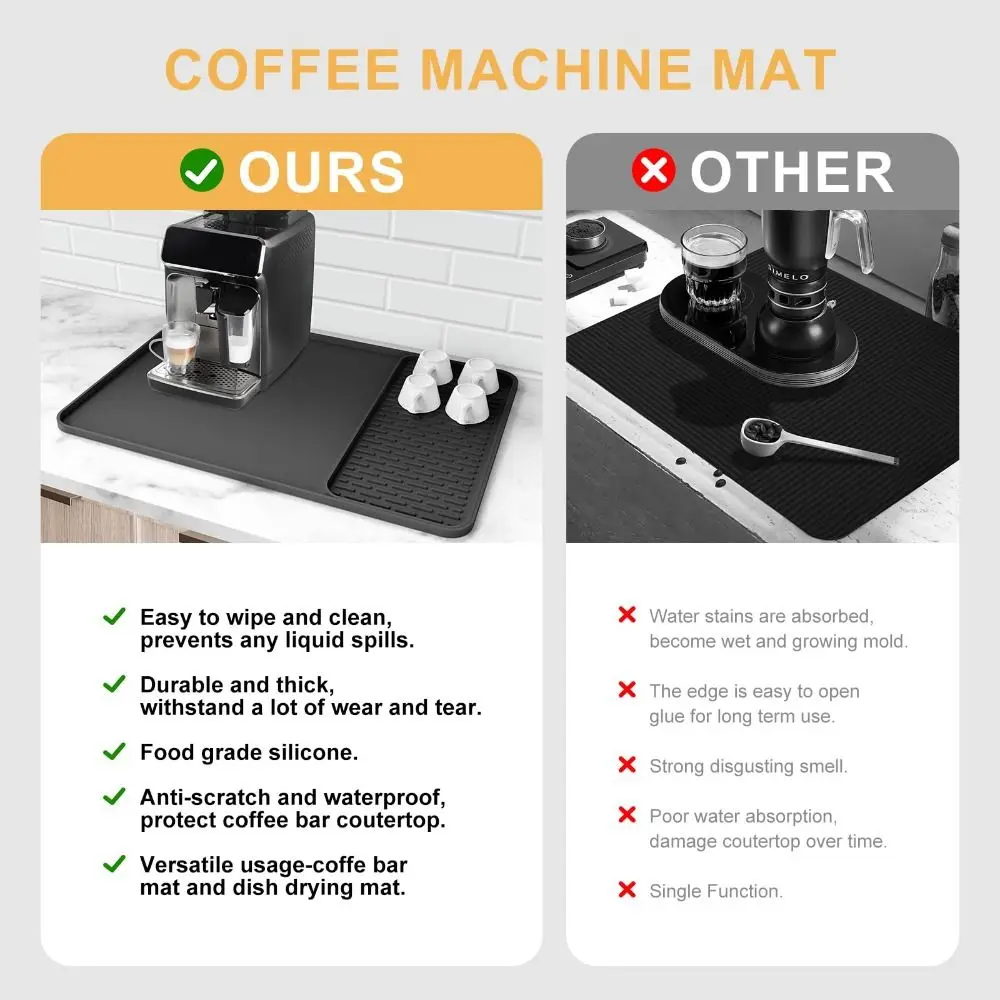 

Multifunctional Silicone Coffee Maker Mat Anti-Slip 2-in-1 Drying Mat Flexible 24"x16" Coffee Bar Accessories Kitchen Countertop
