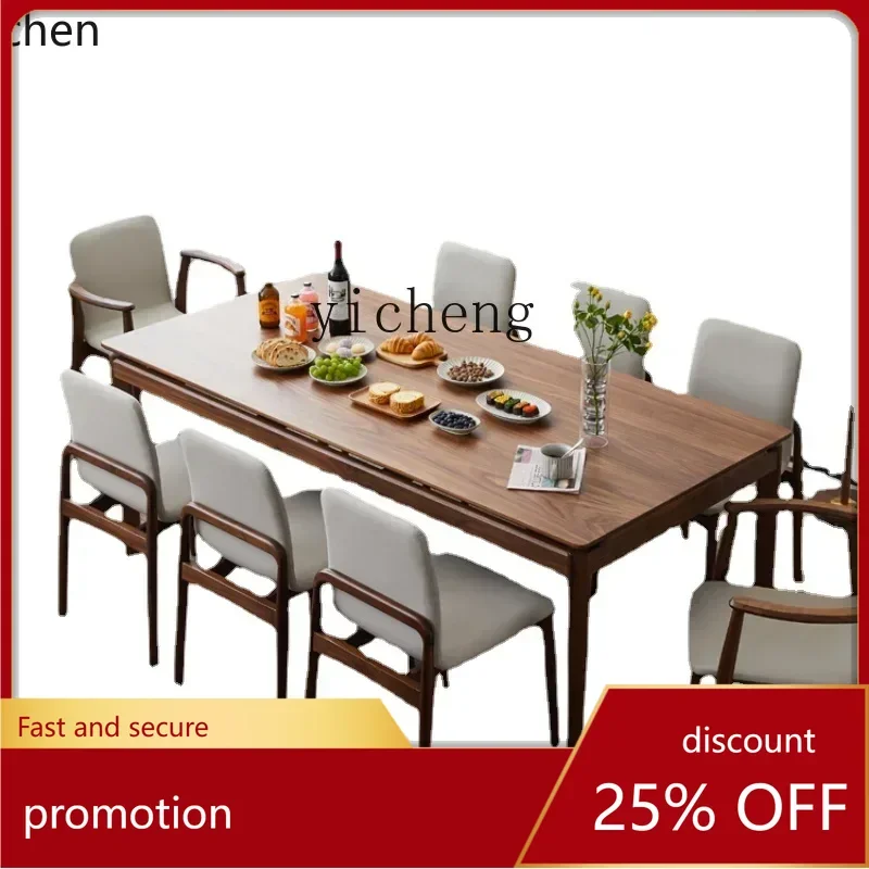 

HXL Black Walnut Wood Table Household Solid Wood Dining Table Nordic Rectangular Dining Tables and Chairs Set