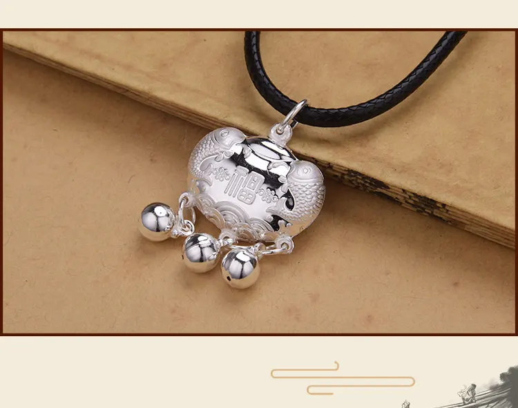 Pure silver 999 retro ethnic style all-match trend women's sweater chain double fish lock bag pendant without chain